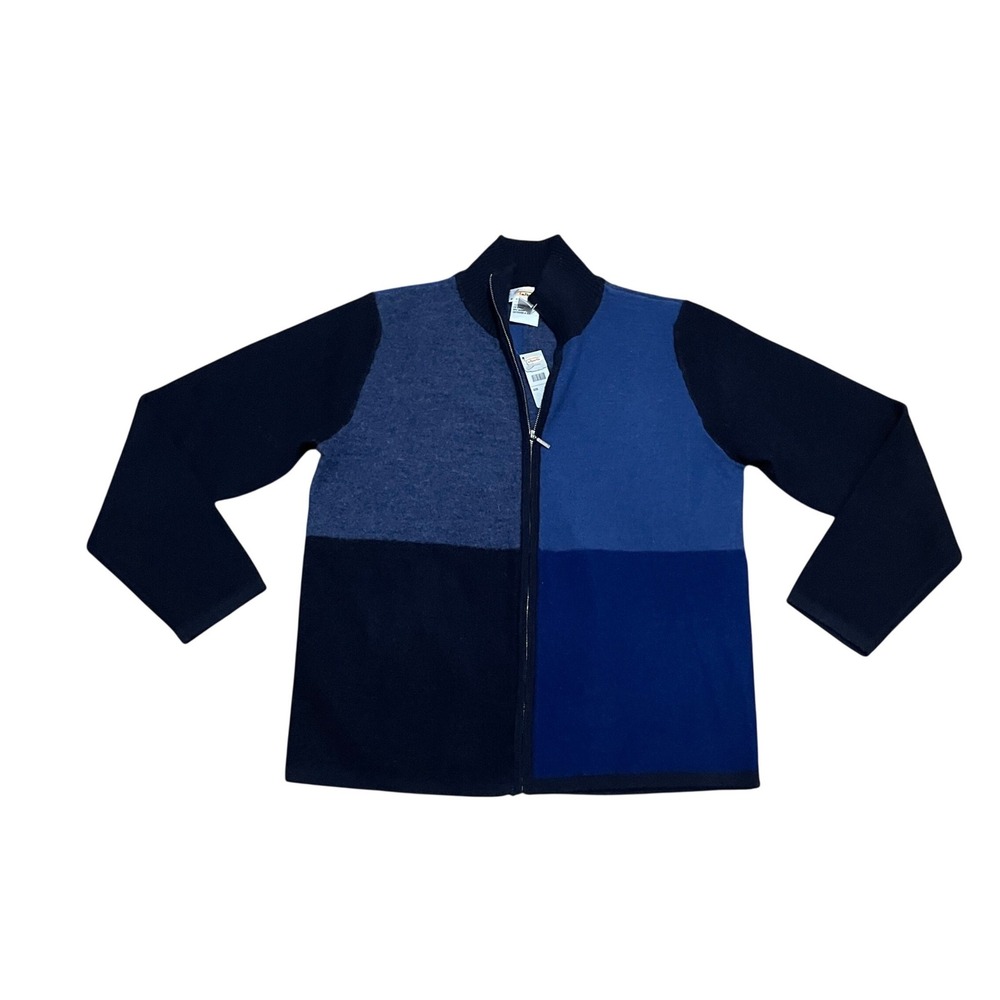 VTG Talbots Petites Women's Small Wool Blue Navy Colorblock Zip Front Sweater